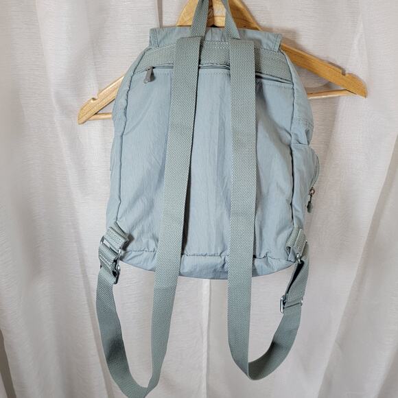 Kipling City Backpack Womens Medium Light Blue Drawstring Flap Monkey Keychain - Picture 5 of 12